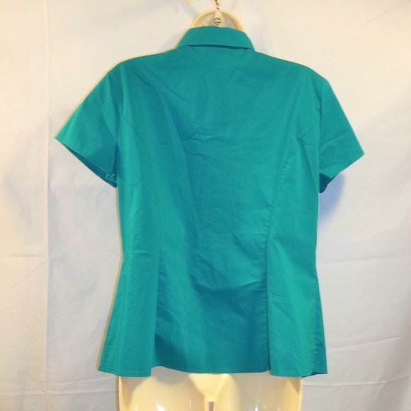 Worthington Stretch Womens Top Blouse Size Medium Button Front Pleated Teal - Picture 2 of 5
